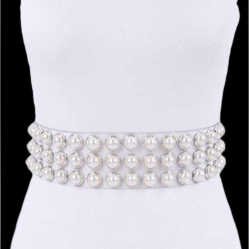 Plus Size Clear Pearl Stud Statement Belt